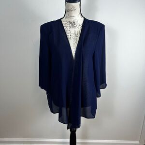 EY Boutique Women Navy Blue Chiffon Open Front Cardigan Jacket Size 12